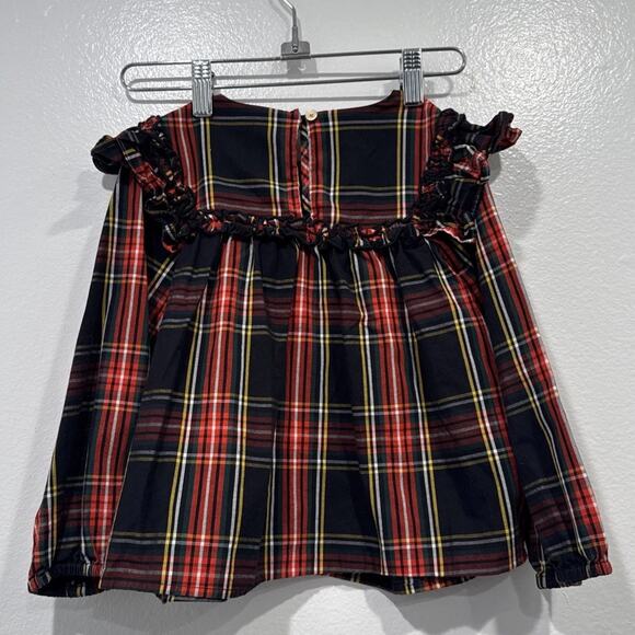 Crewcuts Tartan Plaid Ruffle Apron Top Girls Size Small Holiday Ruffle Trim - Picture 5 of 7